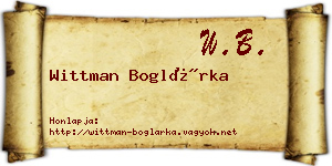 Wittman Boglárka névjegykártya